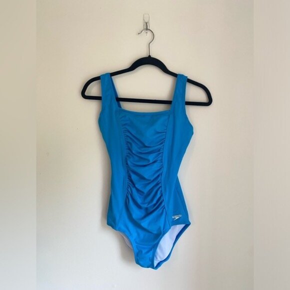 Speedo Other - Speedo Women's Blue One-Piece Swimsuit With Ruched Front & Built-In Bra Size 6